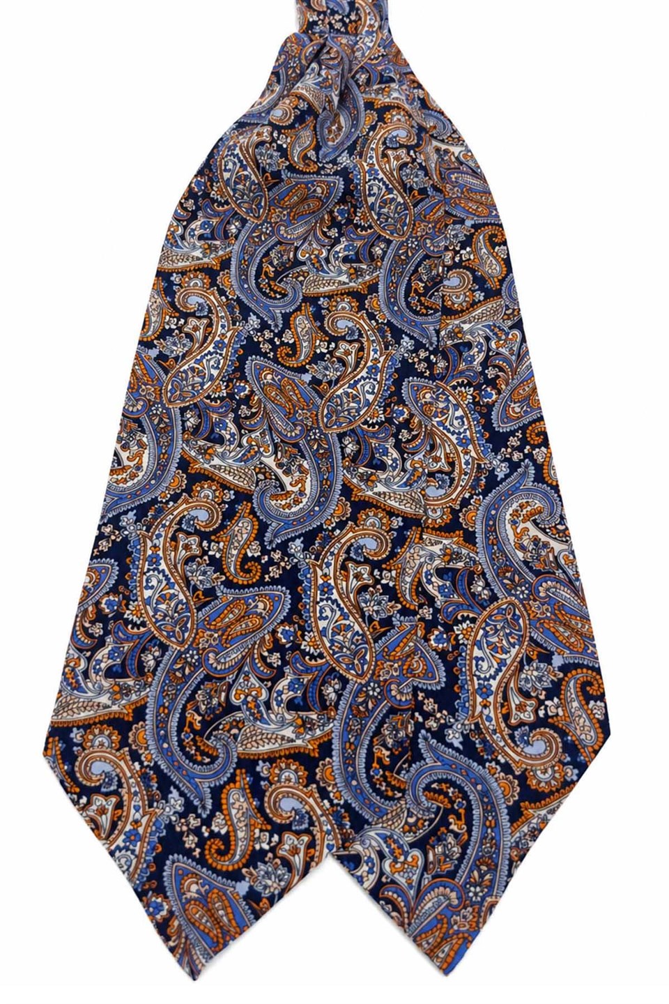 Turuncu Lacivert Şal Desen İtalyan İpek Ascot Kravat SAC73