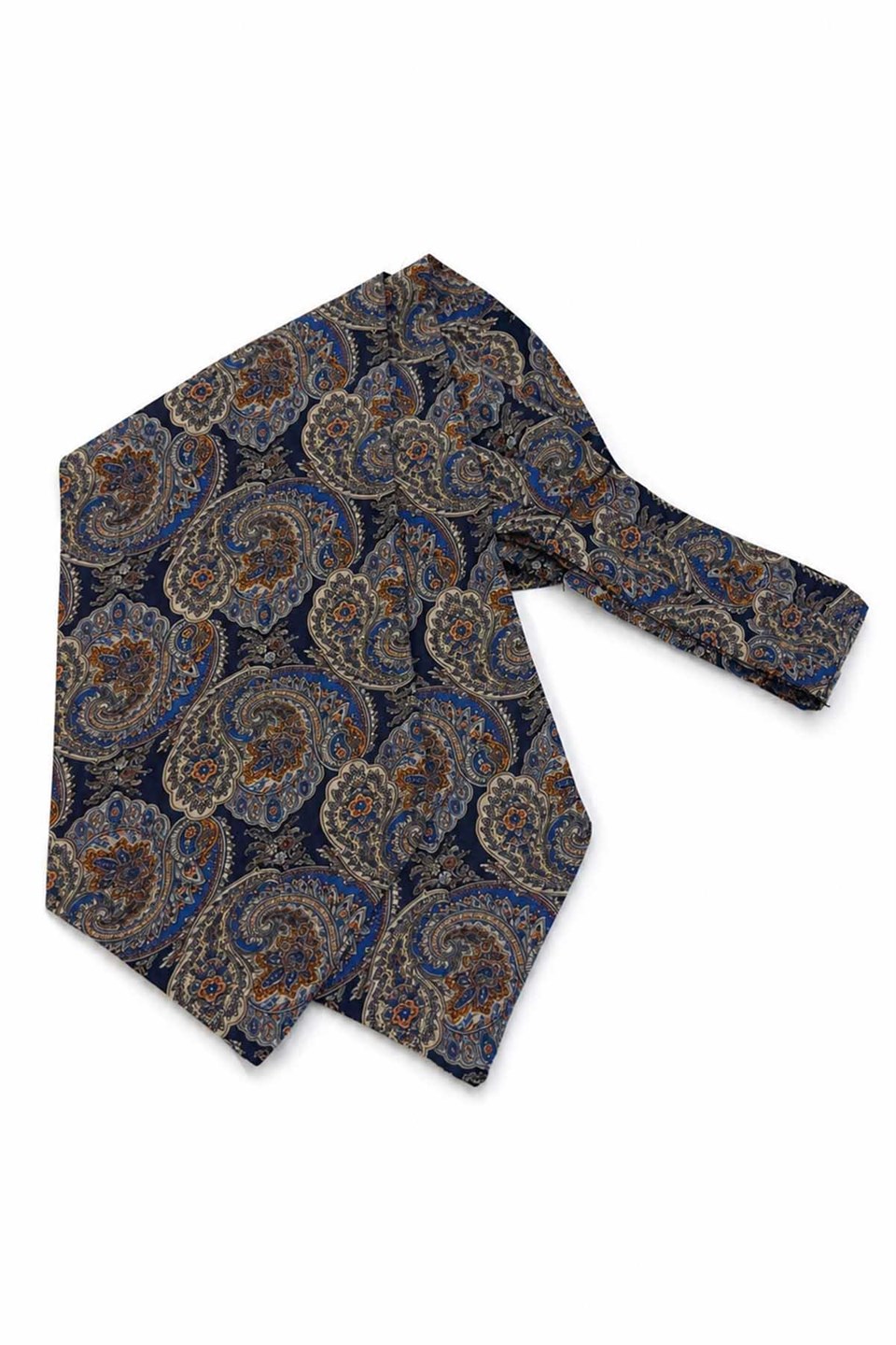 Turuncu Lacivert Şal Desen İtalyan İpek Ascot Kravat SAC88