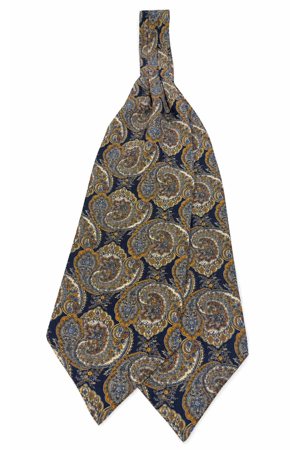 Turuncu Lacivert Şal Desen İtalyan İpek Ascot Kravat SAC70