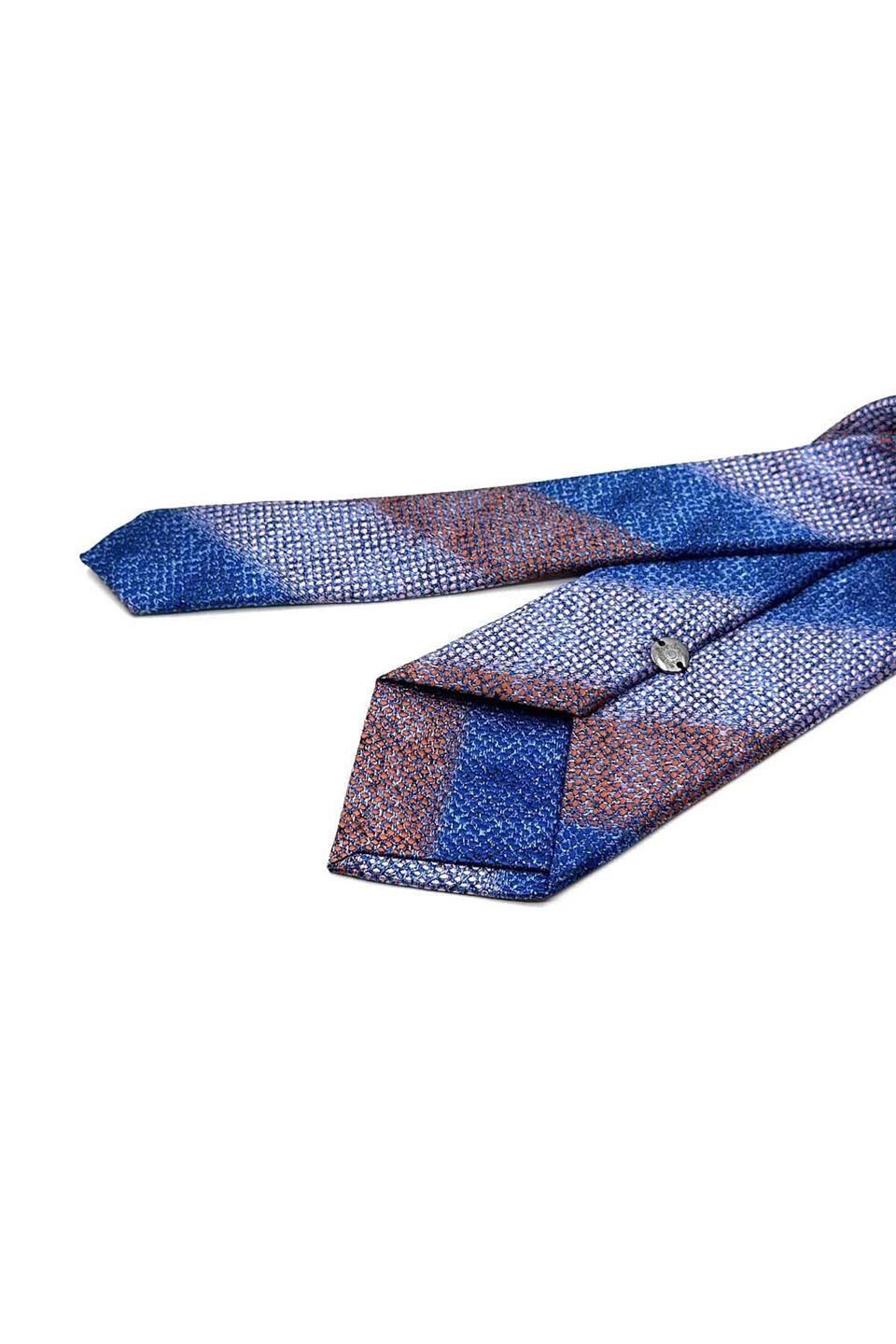 Turuncu - Mavi Çizgi Desen Mendilli Klasik Kravat KK13070