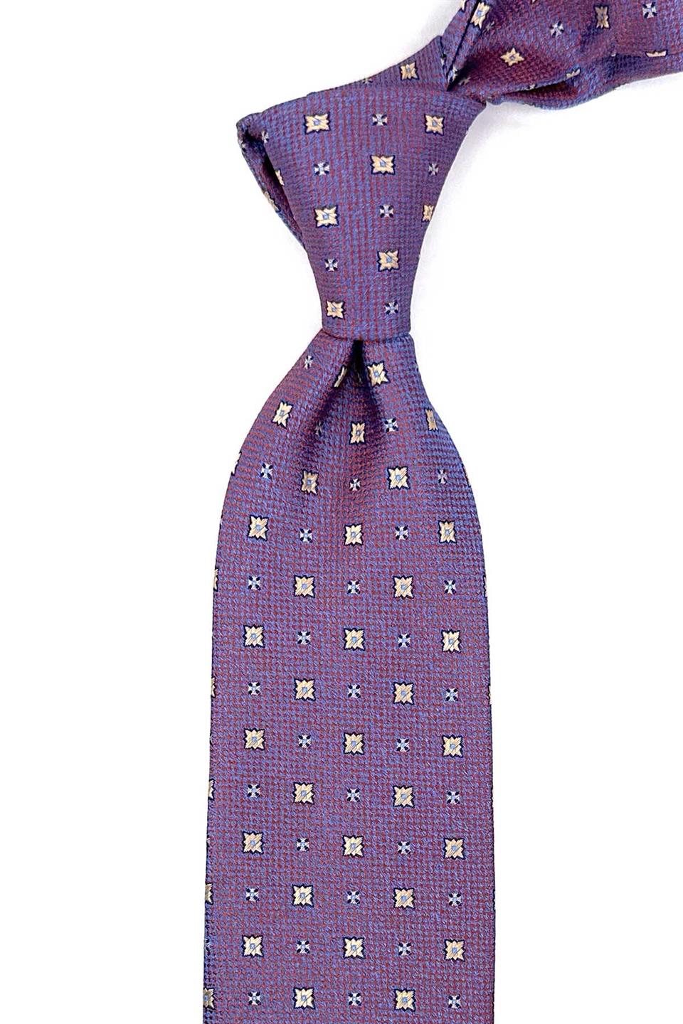 Turuncu - Mavi Küçük Desen Mendilli Klasik Kravat KK12276