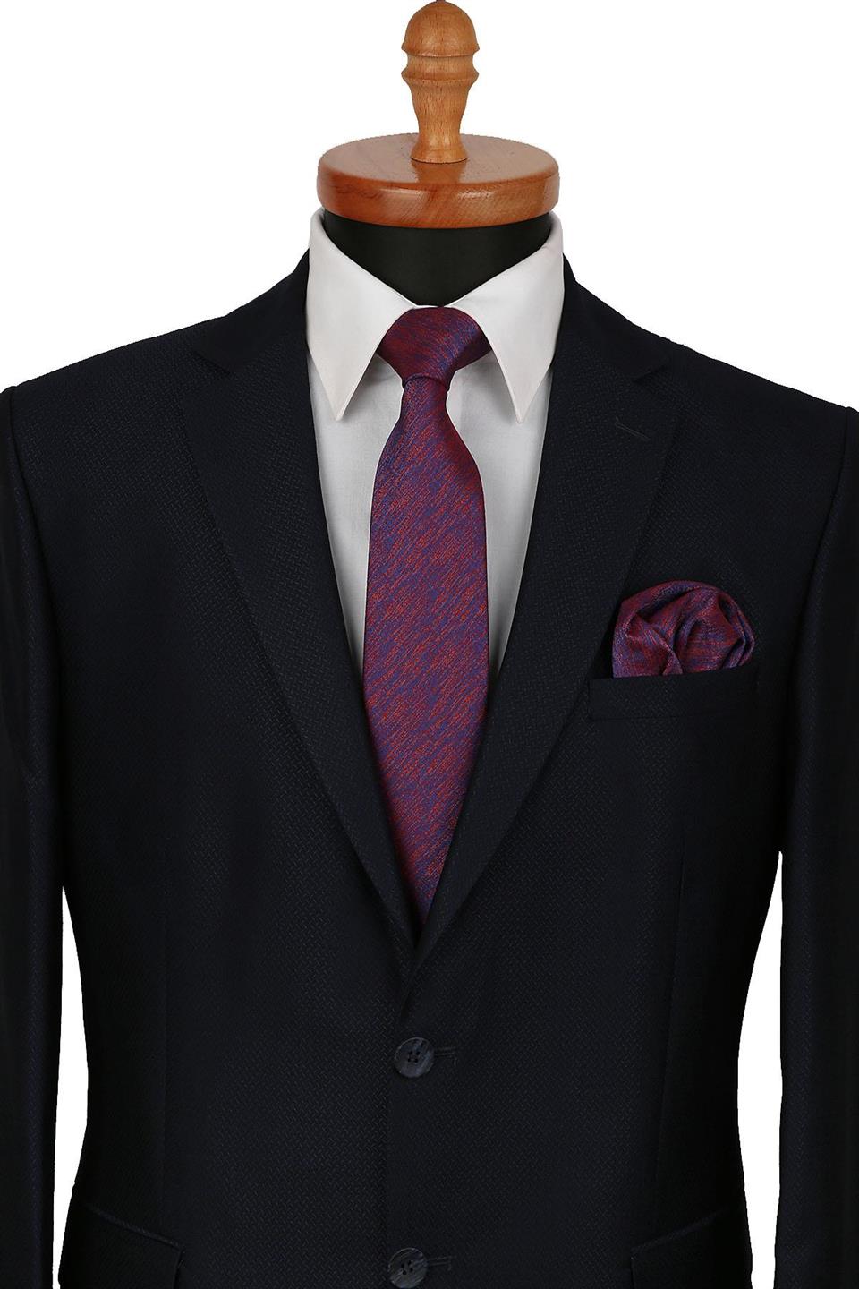 Turuncu - Mavi Kum Desen Mendilli Klasik Kravat KK9442