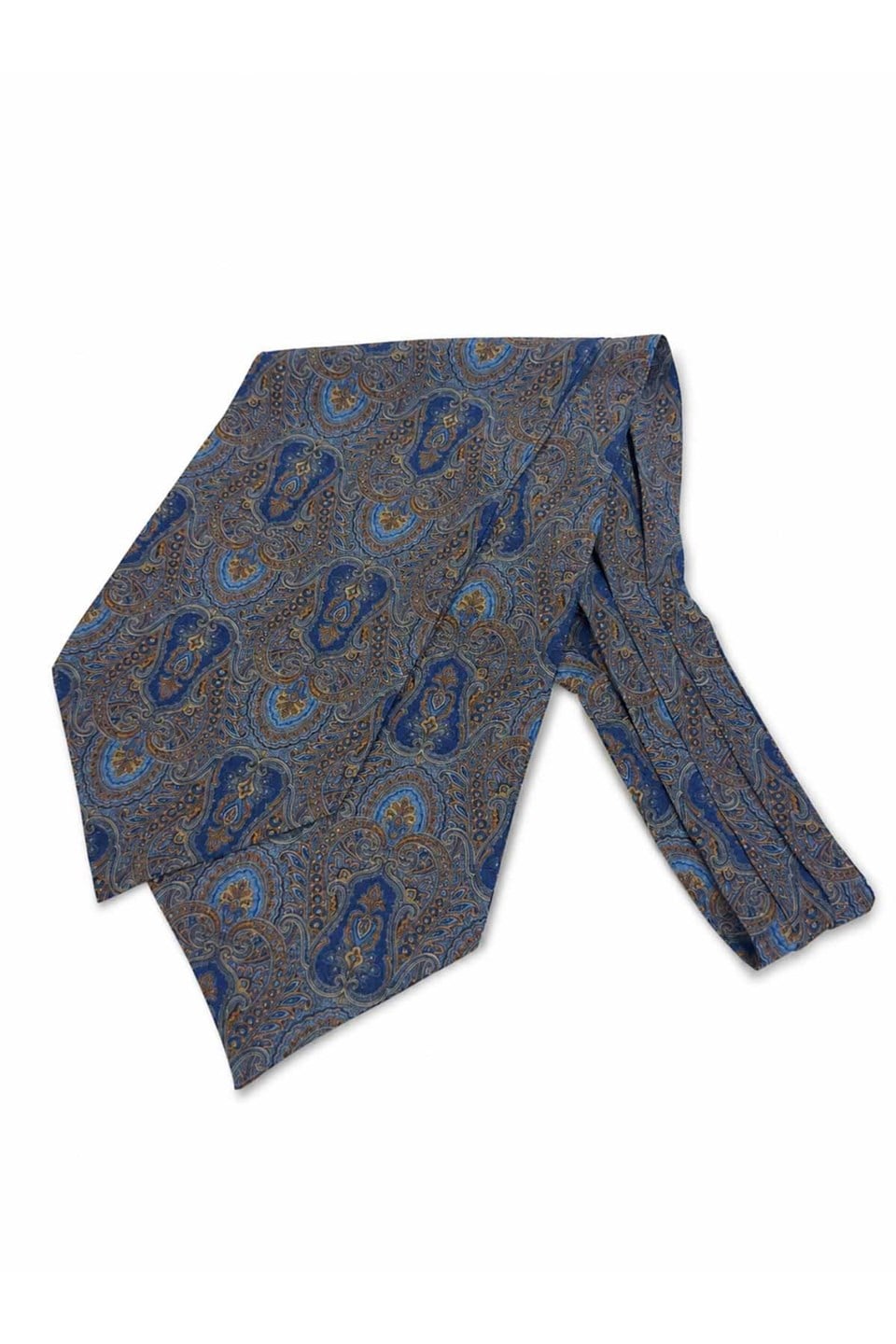 Turuncu Mavi Şal Desen İtalyan İpek Ascot Kravat SAC135