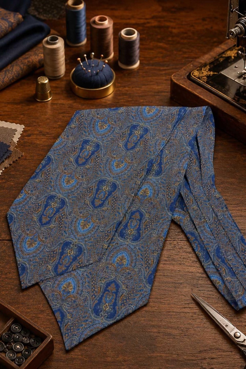 Turuncu Mavi Şal Desen İtalyan İpek Ascot Kravat SAC135