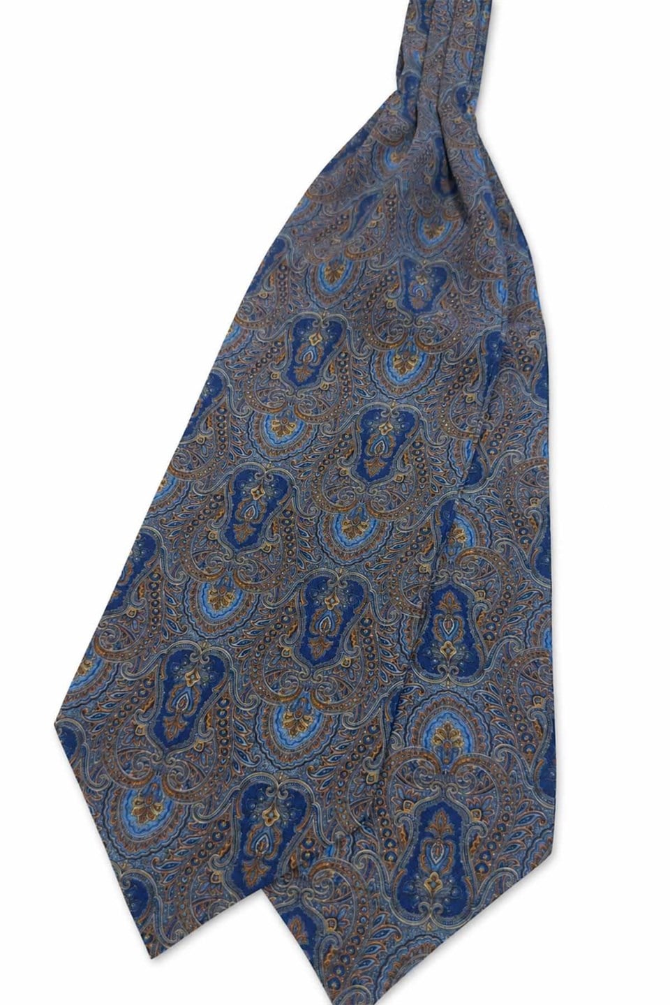 Turuncu Mavi Şal Desen İtalyan İpek Ascot Kravat SAC135