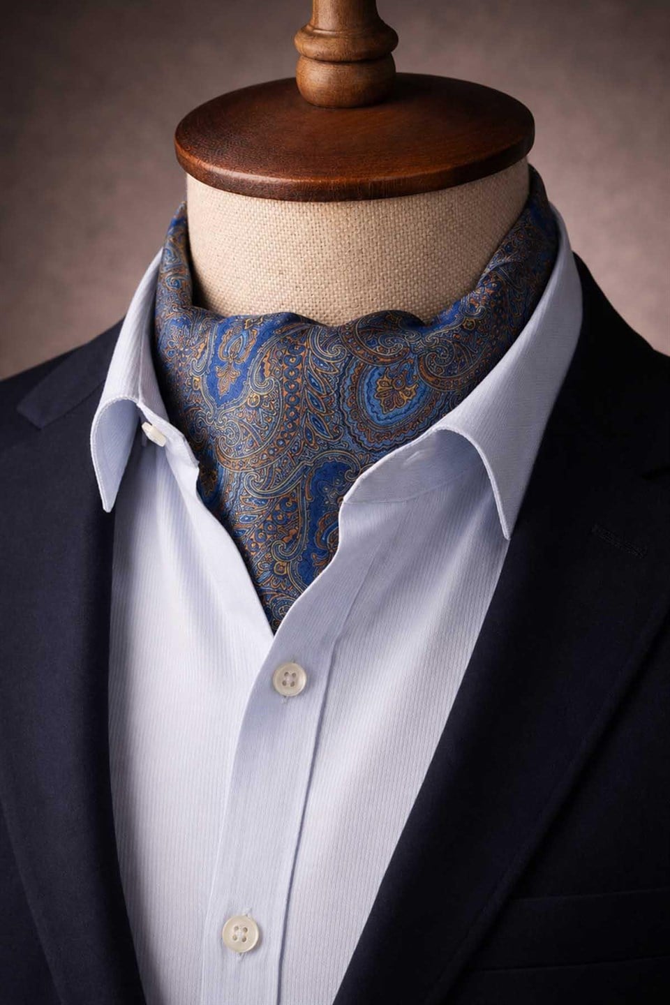 Turuncu Mavi Şal Desen İtalyan İpek Ascot Kravat SAC135