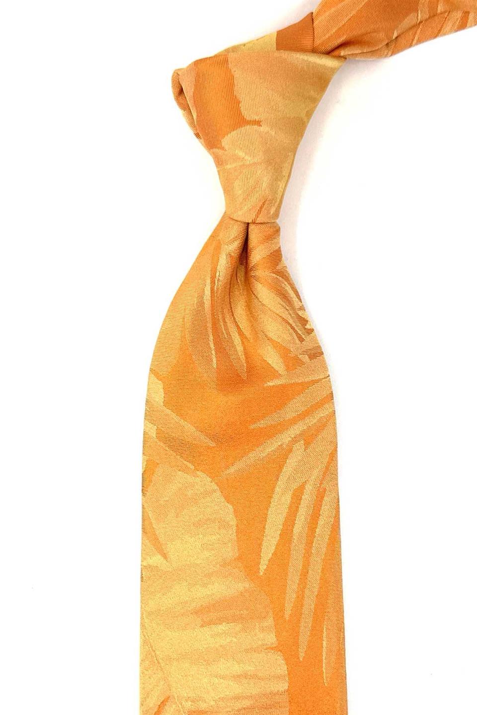 Turuncu Motif Desen İtalyan İpek Kravat İK1620