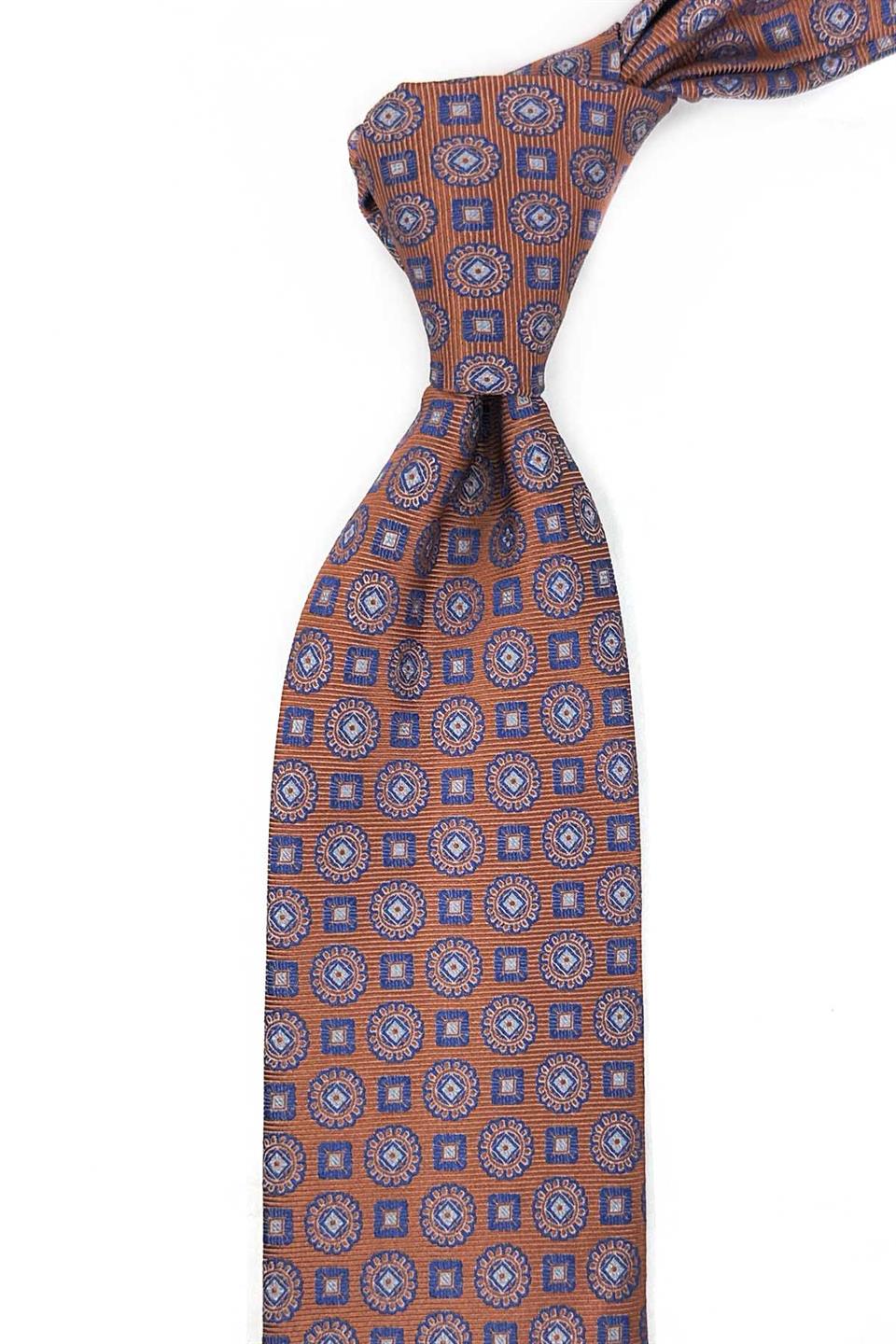 Turuncu Motif Desen Mendilli Klasik Kravat KK13060