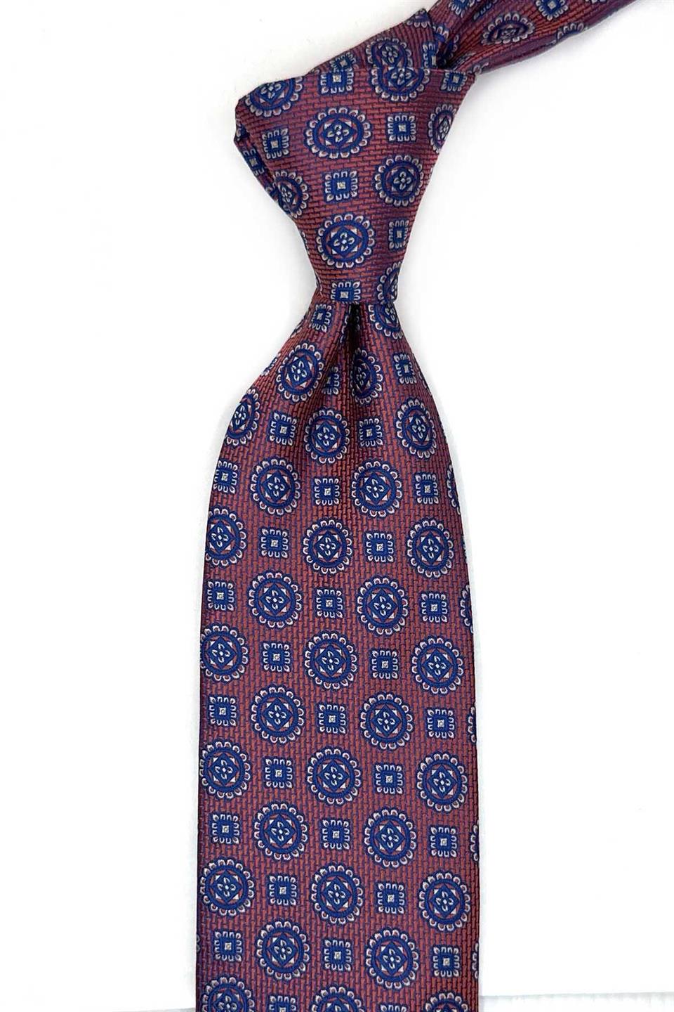 Turuncu Motif Desen Mendilli Klasik Kravat KK13535
