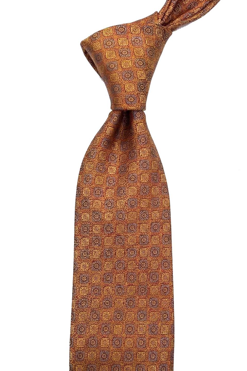 Turuncu Motif Desen Mendilli Klasik Kravat KK13060