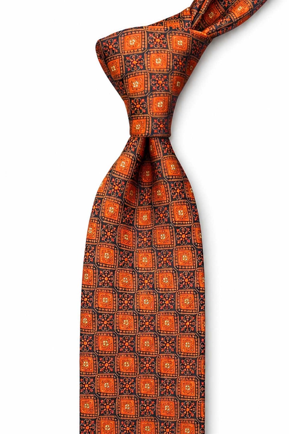Turuncu Motif Desen Mendilli Klasik Kravat KK13060