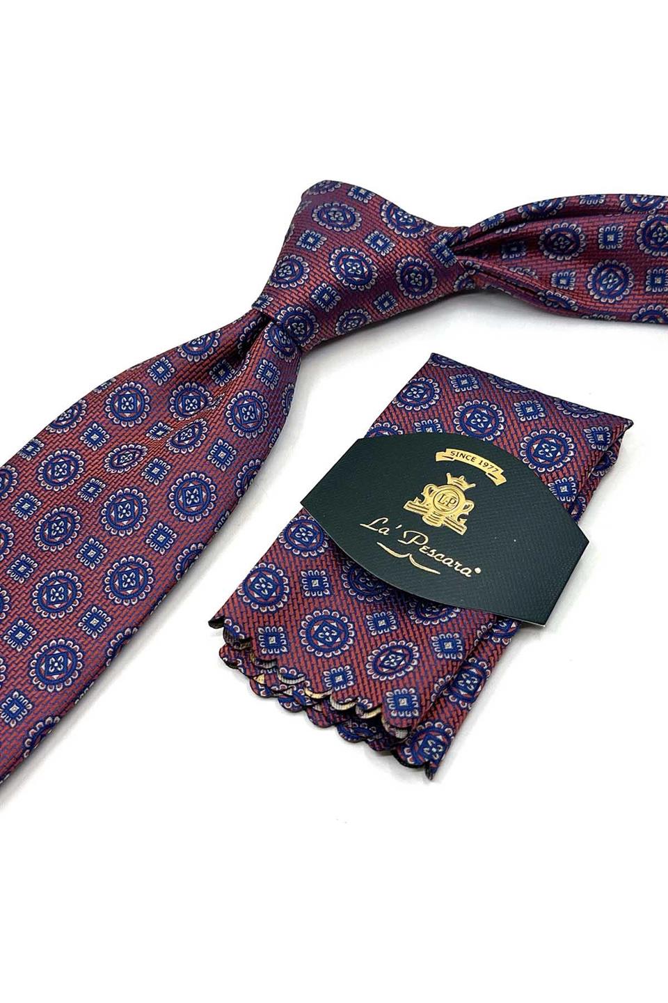 Turuncu Motif Desen Mendilli Klasik Kravat KK13535