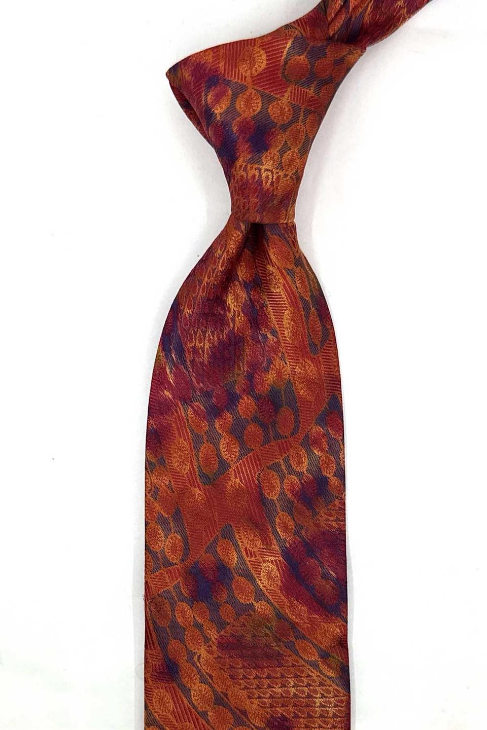 Turuncu Motif İpek Kravat İK2425
