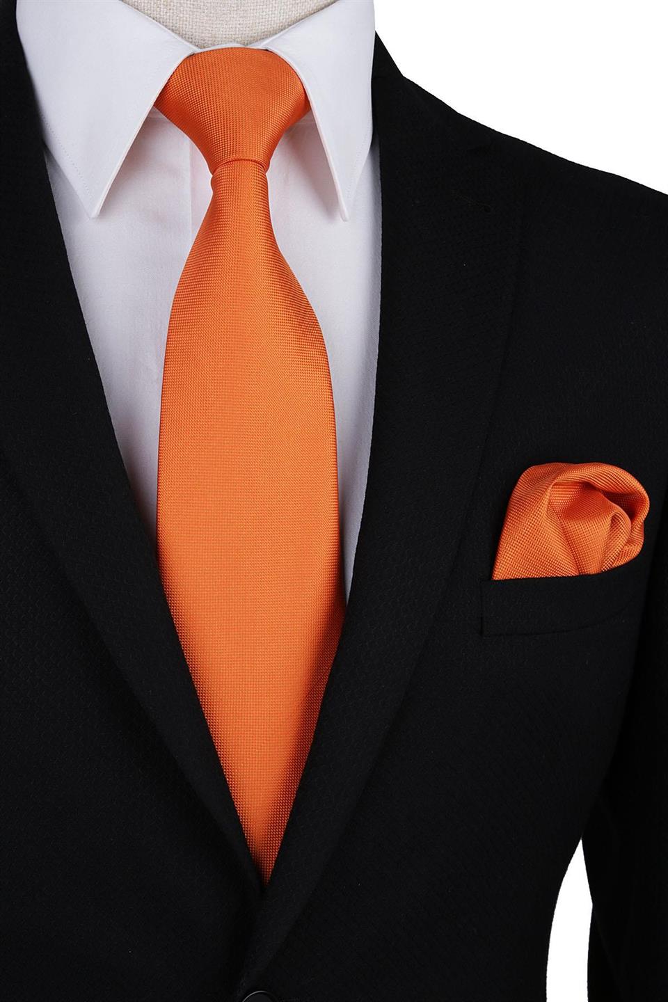Turuncu Nokta Desen Mendilli Klasik Kravat KK9205