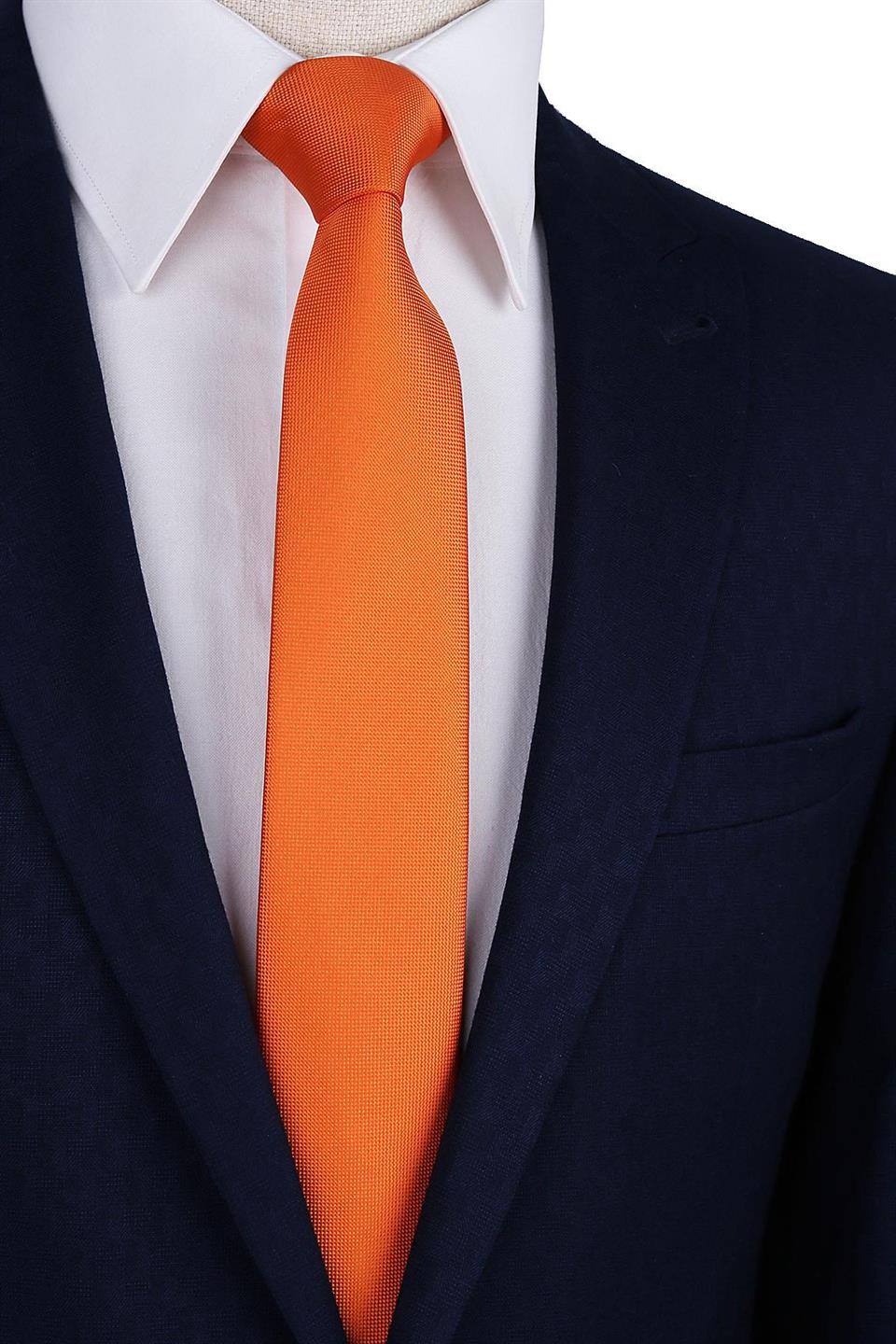 Turuncu Nokta Desen Slim Kravat SK7593