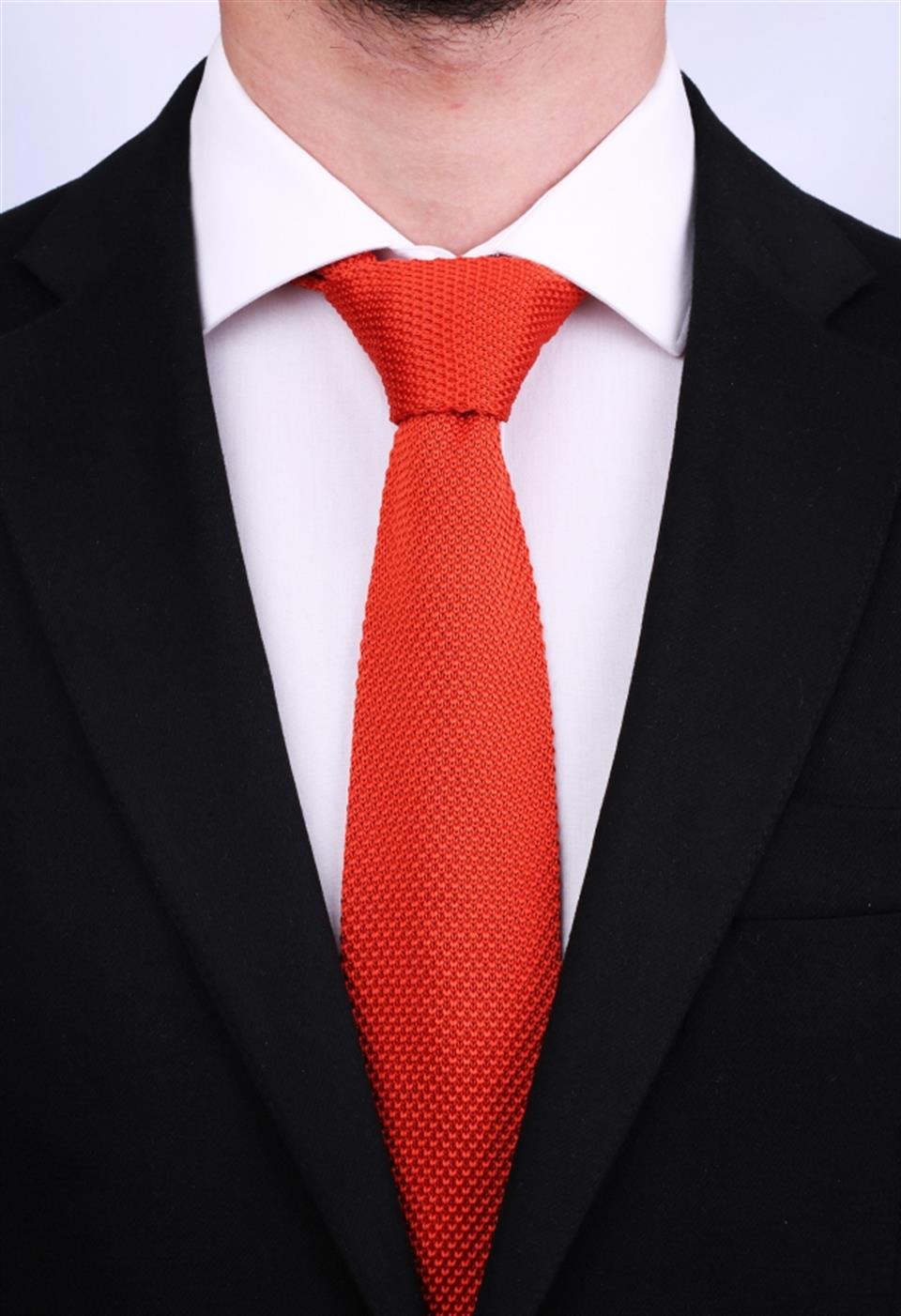 Turuncu Örgü Desen Kravat 8016