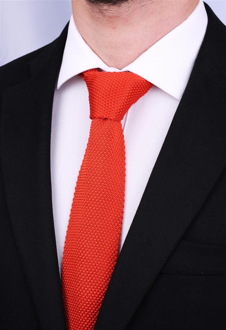 Turuncu Örgü Desen Kravat 8016