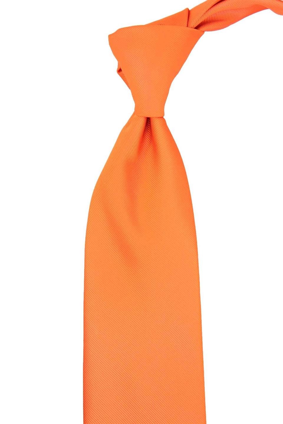 Turuncu Reps Dokulu Düz Mendilli Klasik Kravat KK13178