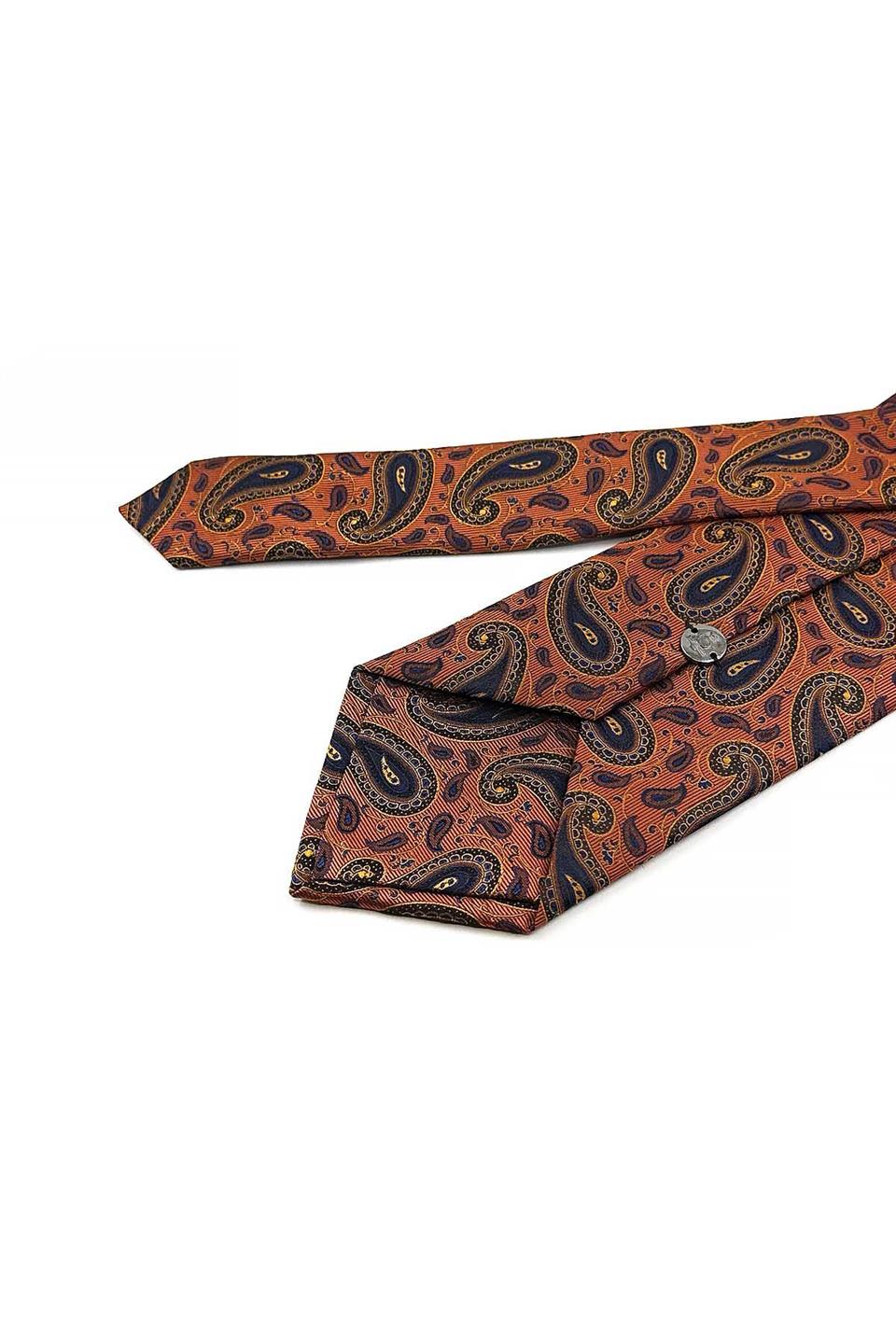 Turuncu Şal Desen Mendilli Klasik Kravat KK13299