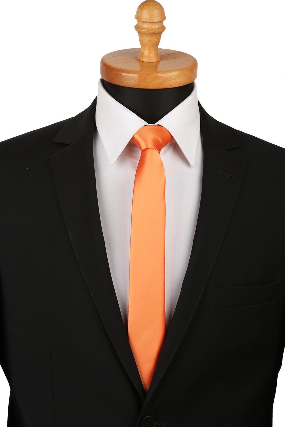 Turuncu Saten Düz Çok İnce Kravat UST14