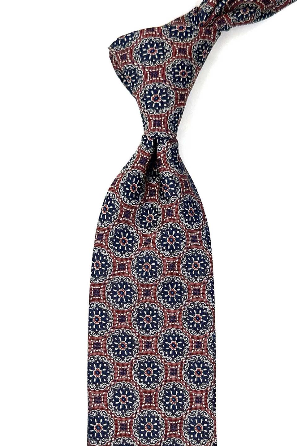 Turuncu - Siyah Motif Desen Mendilli Klasik Kravat KK12678