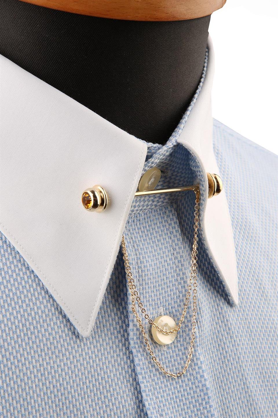 Turuncu Taşlı Zincirli Gömlek Yaka İğnesi GI222