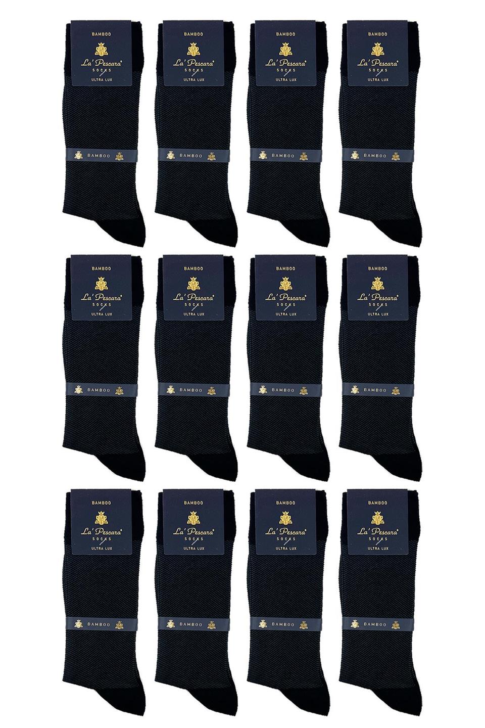 Ultra Lüks 12li Siyah Balık Sırtı Bambu Erkek Klasik Çorap CRP261