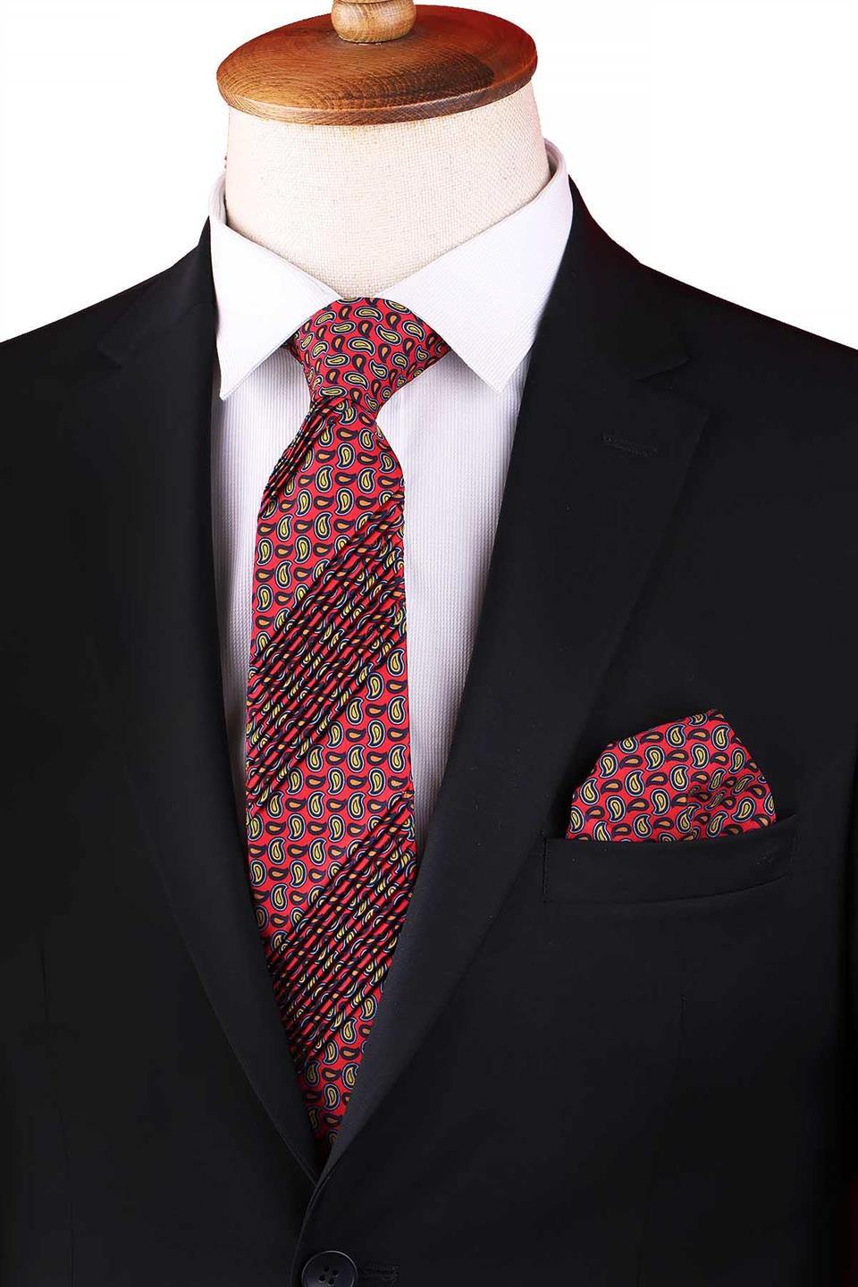 Valdoria Style Kırmızı Şal Desen Piliseli Kravat CRK97