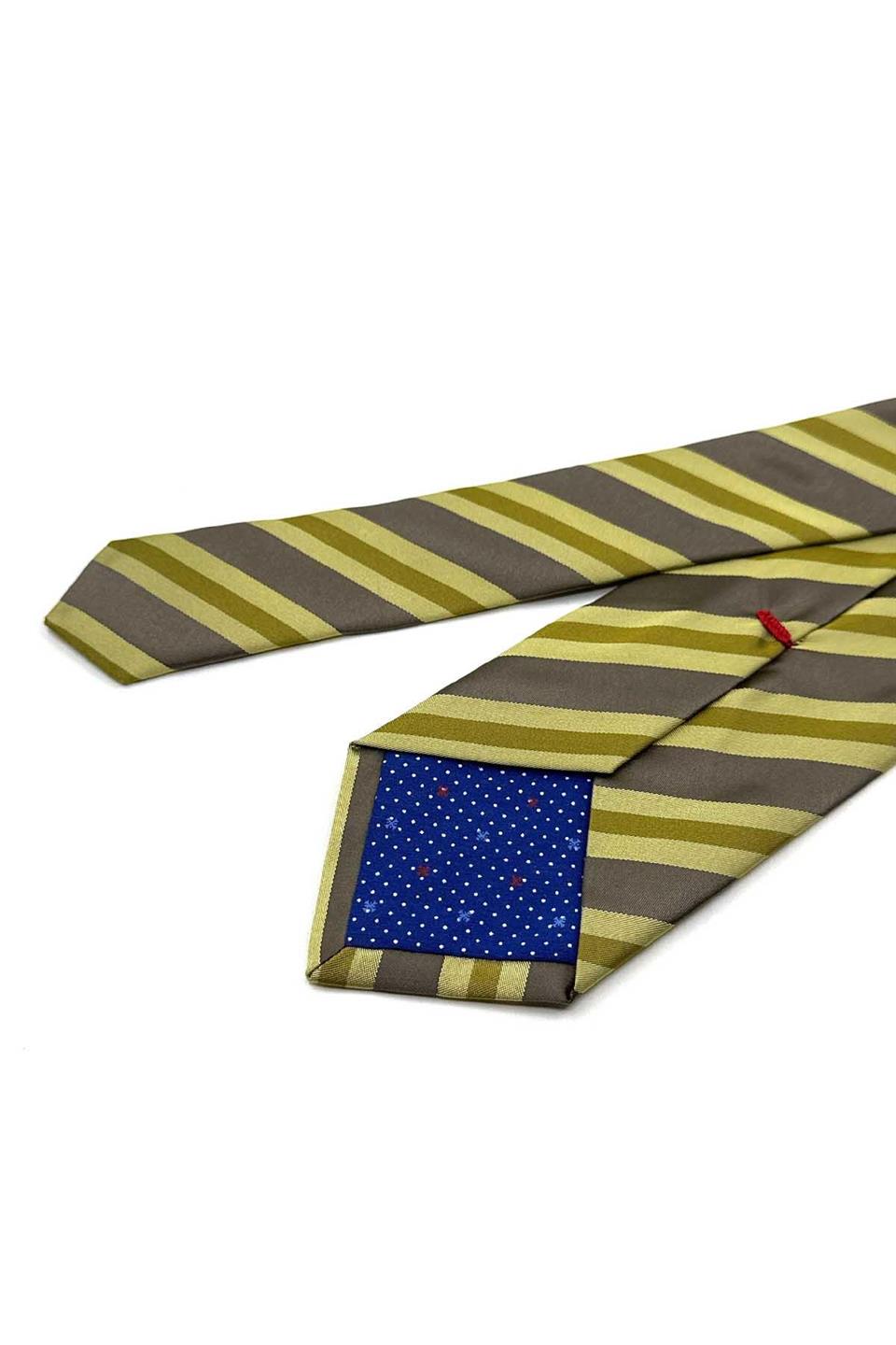 Valette Style Bej - Yeşil Çizgi Desen İtalyan İpek Kravat İK2296