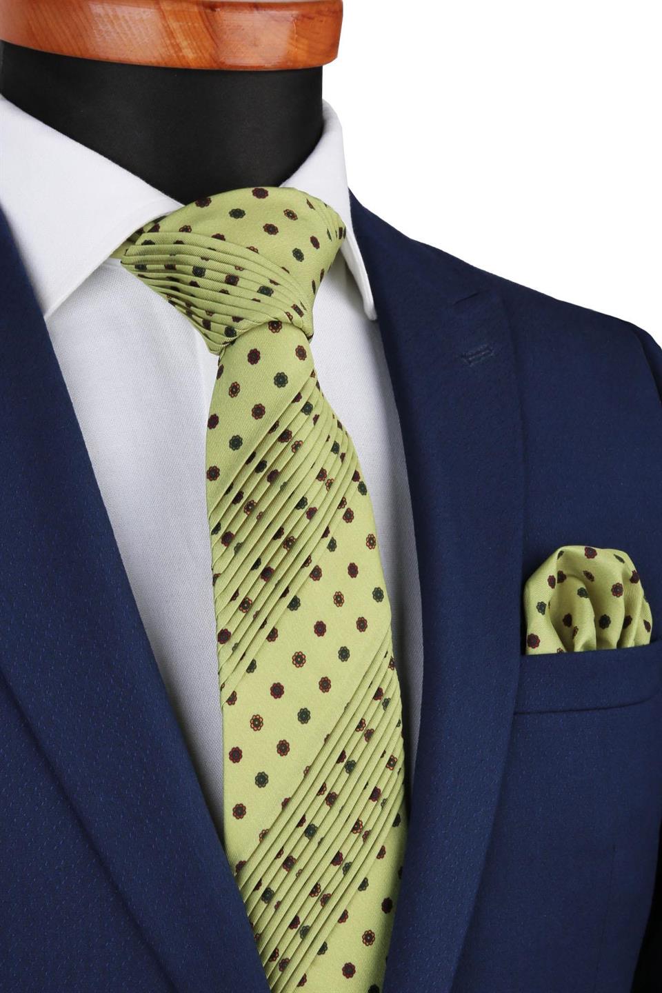 Valeures Style Yeşil Motif Desen İtalyan  Piliseli Kravat CRK30