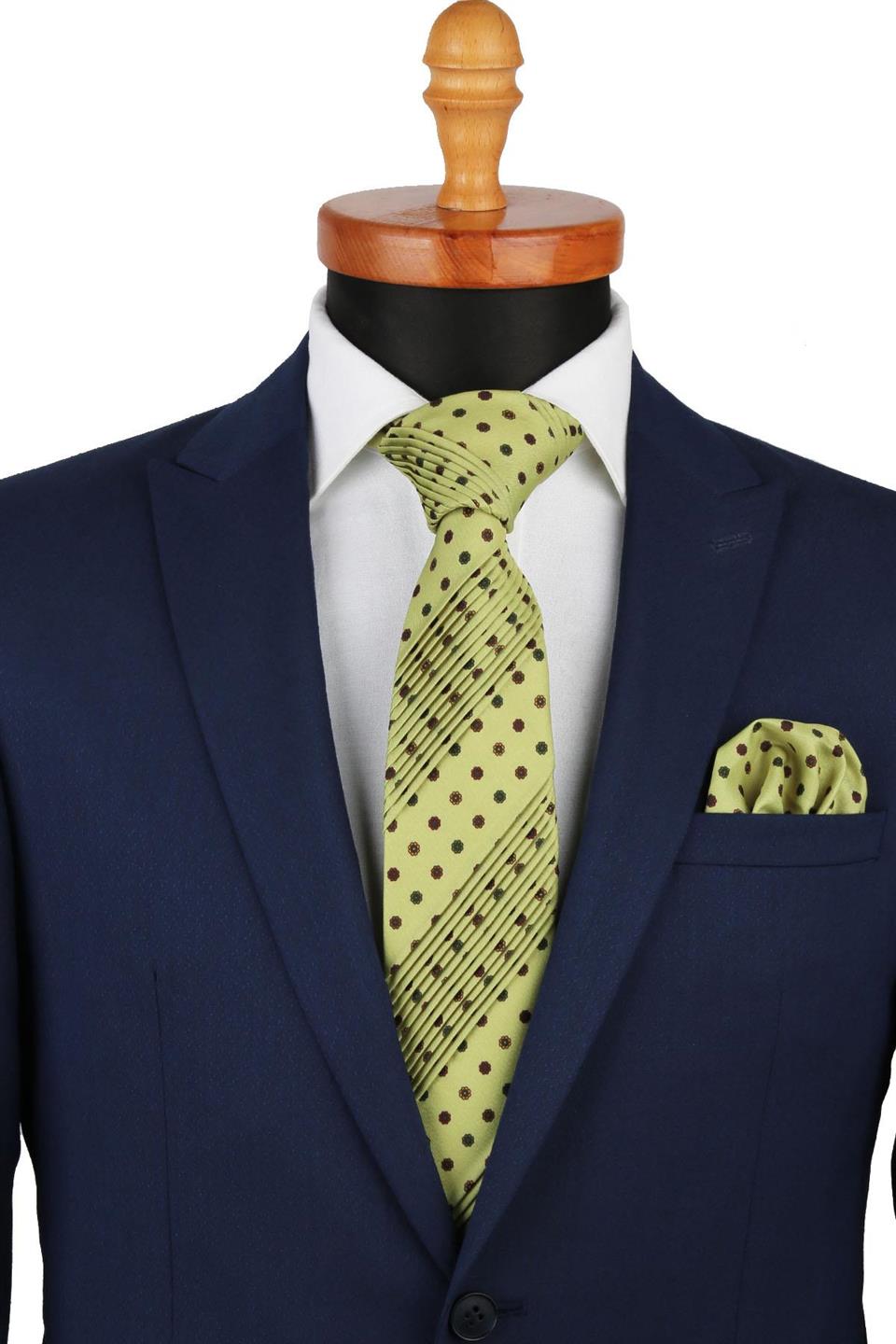 Valeures Style Yeşil Motif Desen İtalyan  Piliseli Kravat CRK30