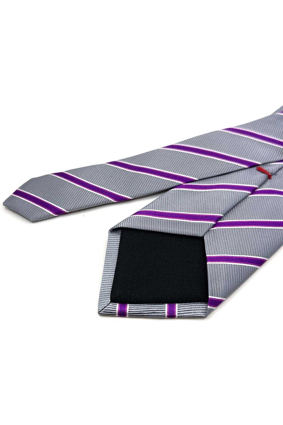 Venaus Style Gri Çizgi Desen İtalyan İpek Kravat İK2288