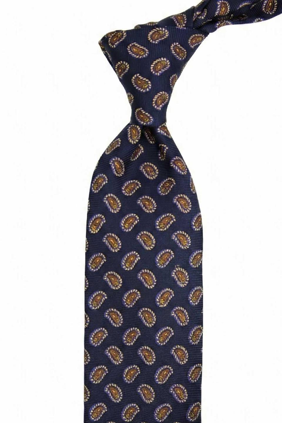 Verzasca Style Lacivert Şal Desen İtalyan İpek Kravat İK2242