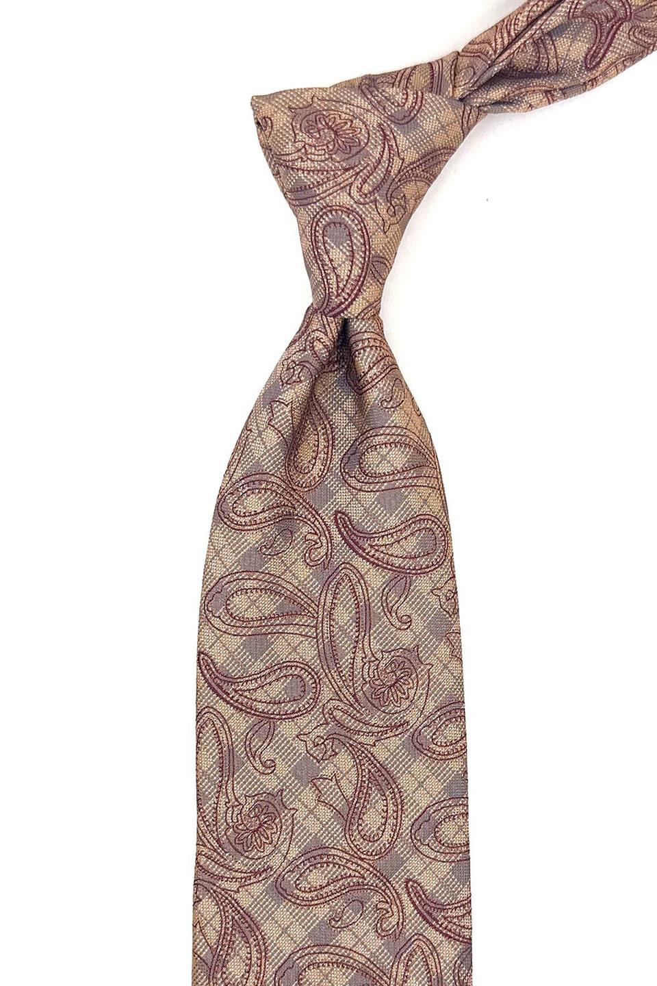 Vizon Renk Şal Desen Mendilli Klasik Kravat KK11805