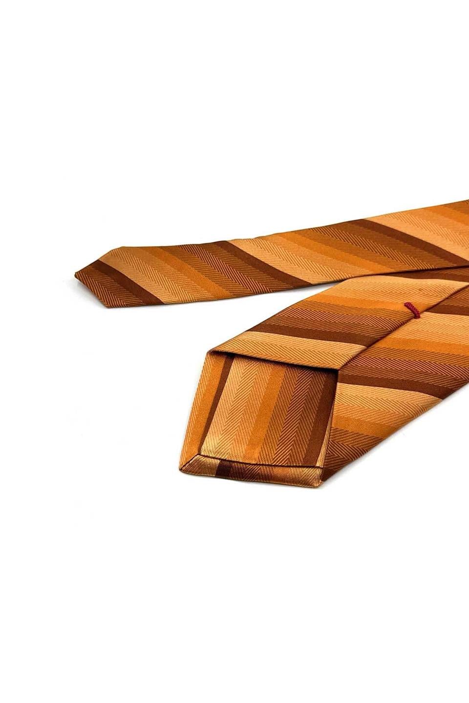 Volpi Style Turuncu Çizgi Desen İtalyan İpek Kravat İK2281