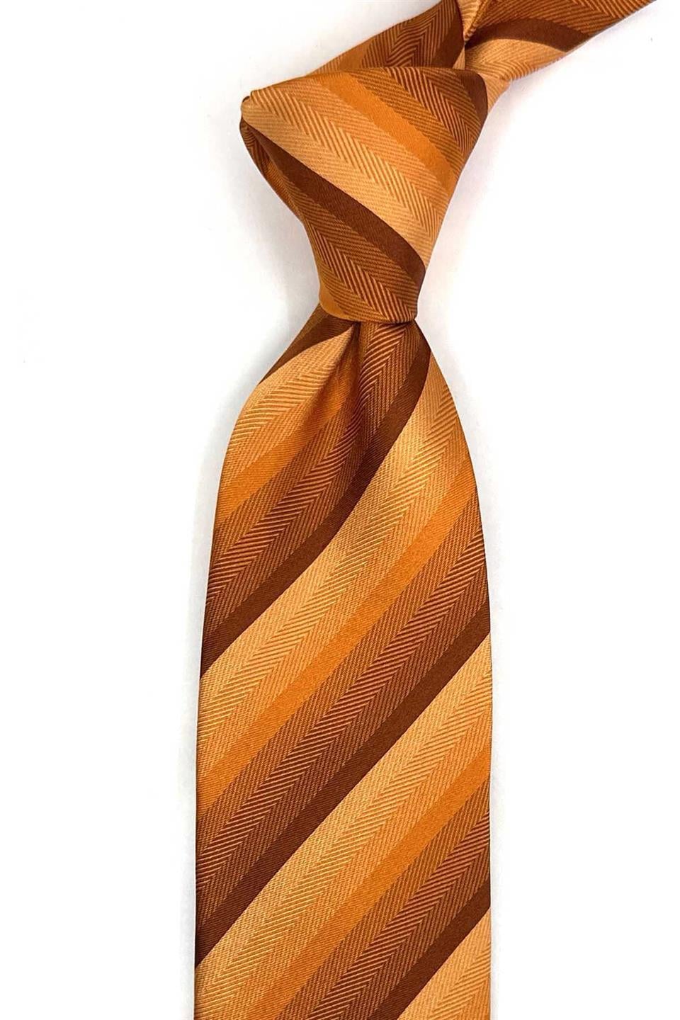Volpi Style Turuncu Çizgi Desen İtalyan İpek Kravat İK2281