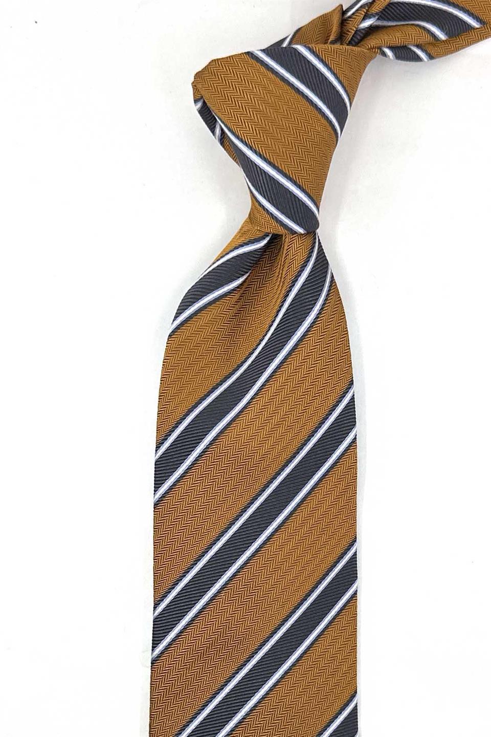 Westerfield Style Hardal Çizgi Desen İtalyan İpek Kravat İK2008