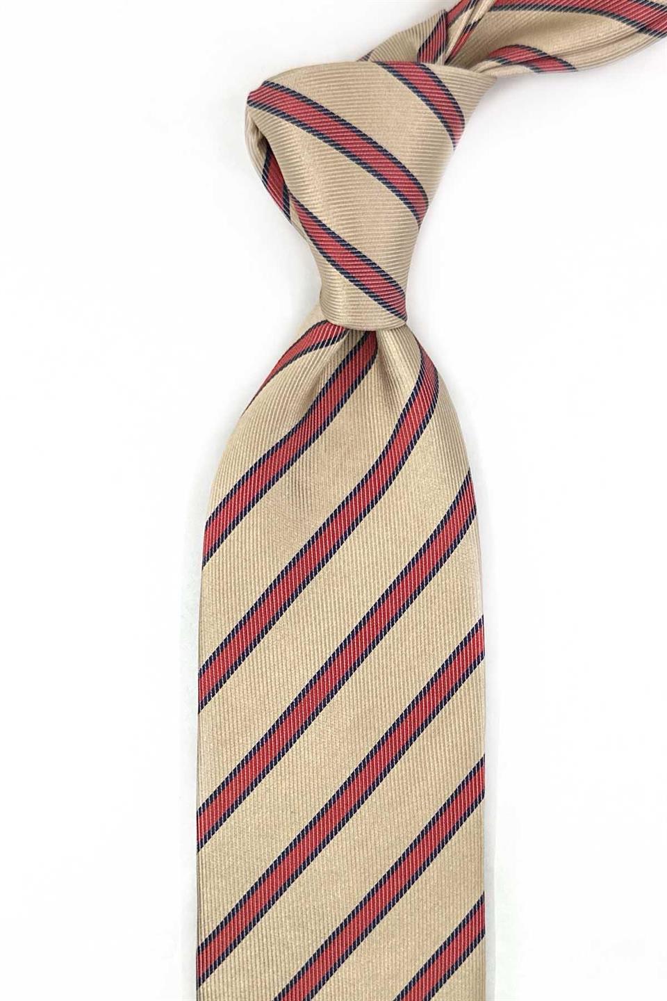 Wickelwood Style Bej Çizgi Desen İtalyan İpek Kravat İK2014