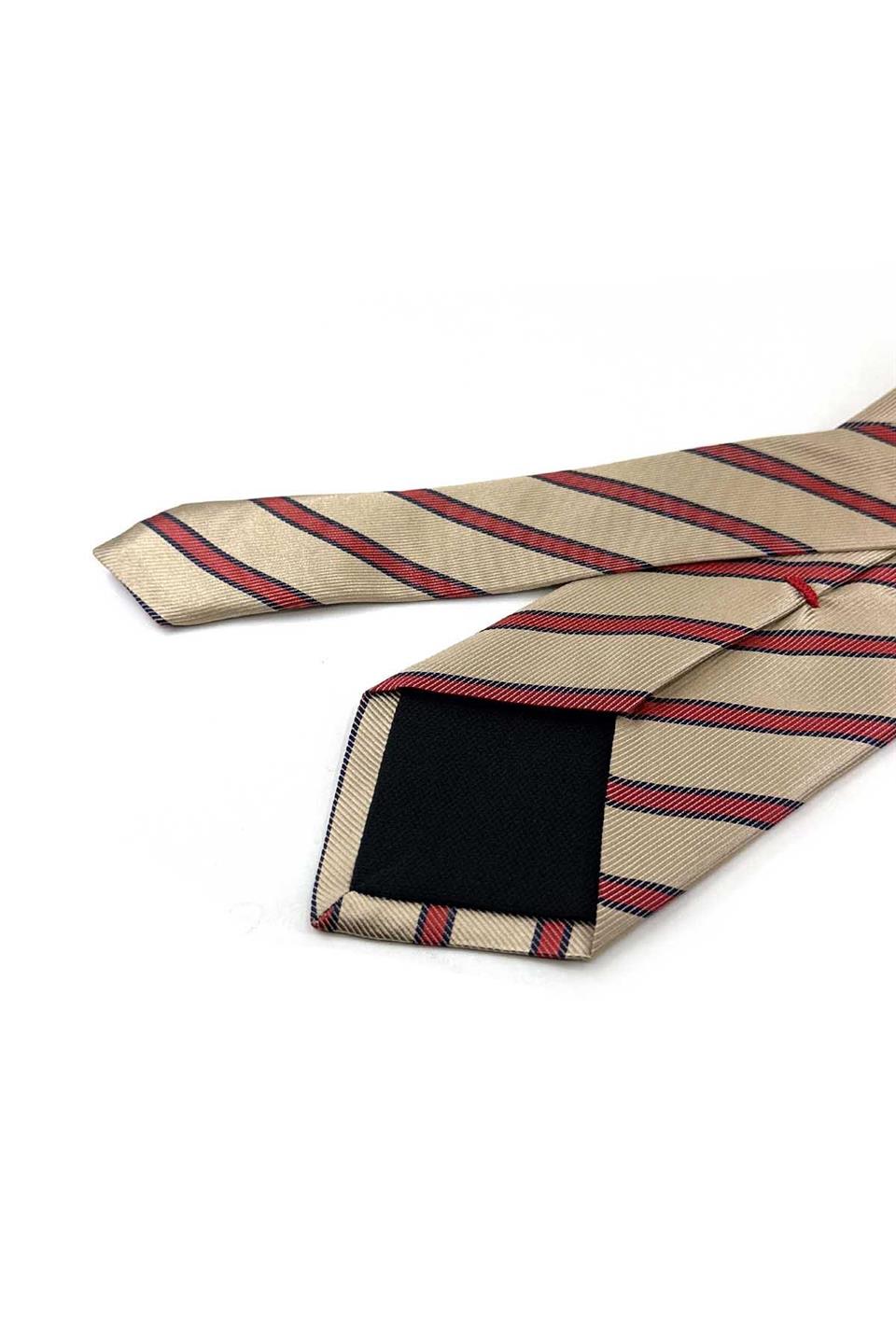 Wickelwood Style Bej Çizgi Desen İtalyan İpek Kravat İK2014