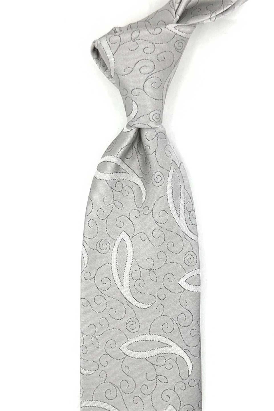 Willow Style Gri Motif Desen İtalyan İpek Kravat İK1988