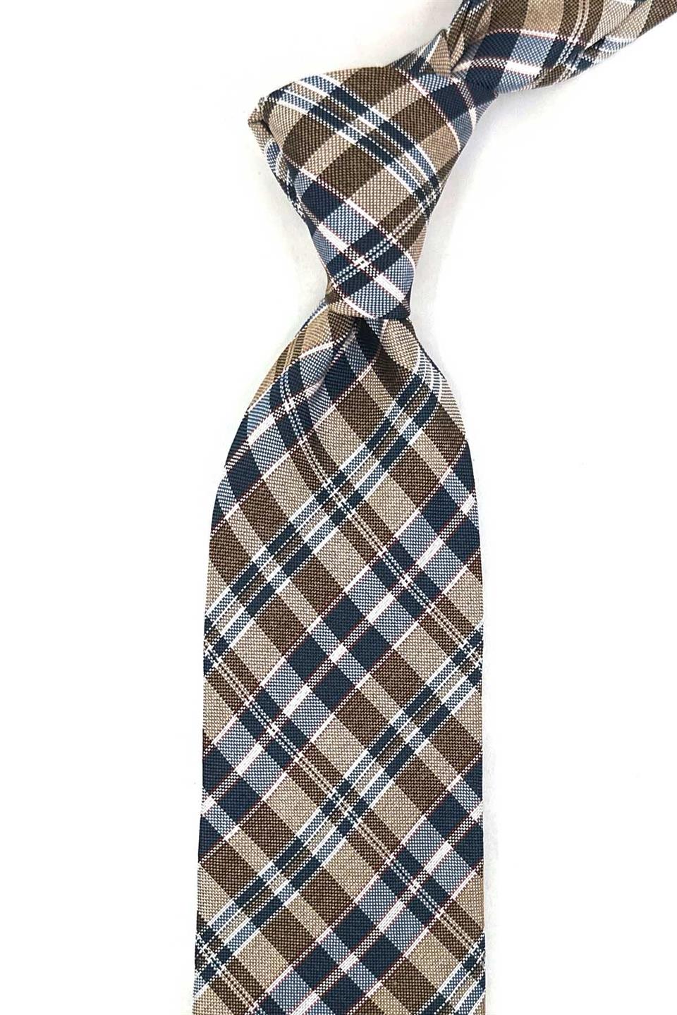 Worcester Style Bej Ekose Desen İtalyan İpek Kravat İK1972