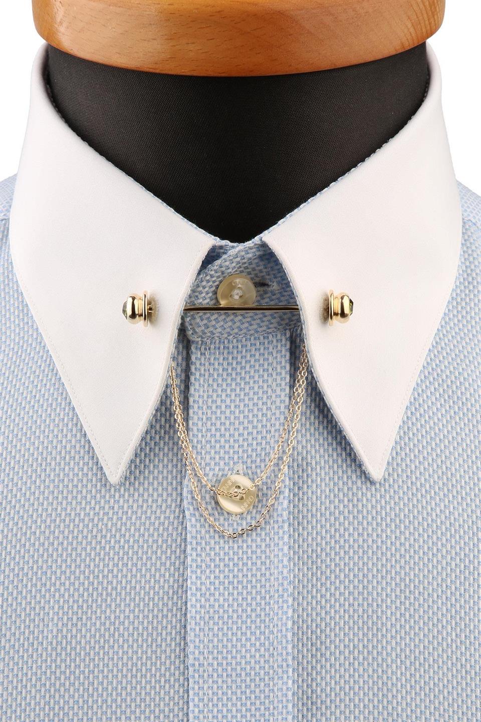 Yağ Yeşili Taşlı Zincirli Gömlek Yaka İğnesi GI218