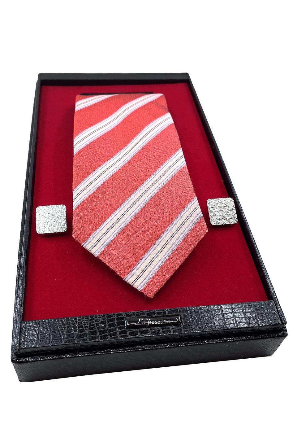 Yavru Ağzı İtalyan İpek Kravat Çelik Kol Düğmesi Erkek Hediye Seti SKS