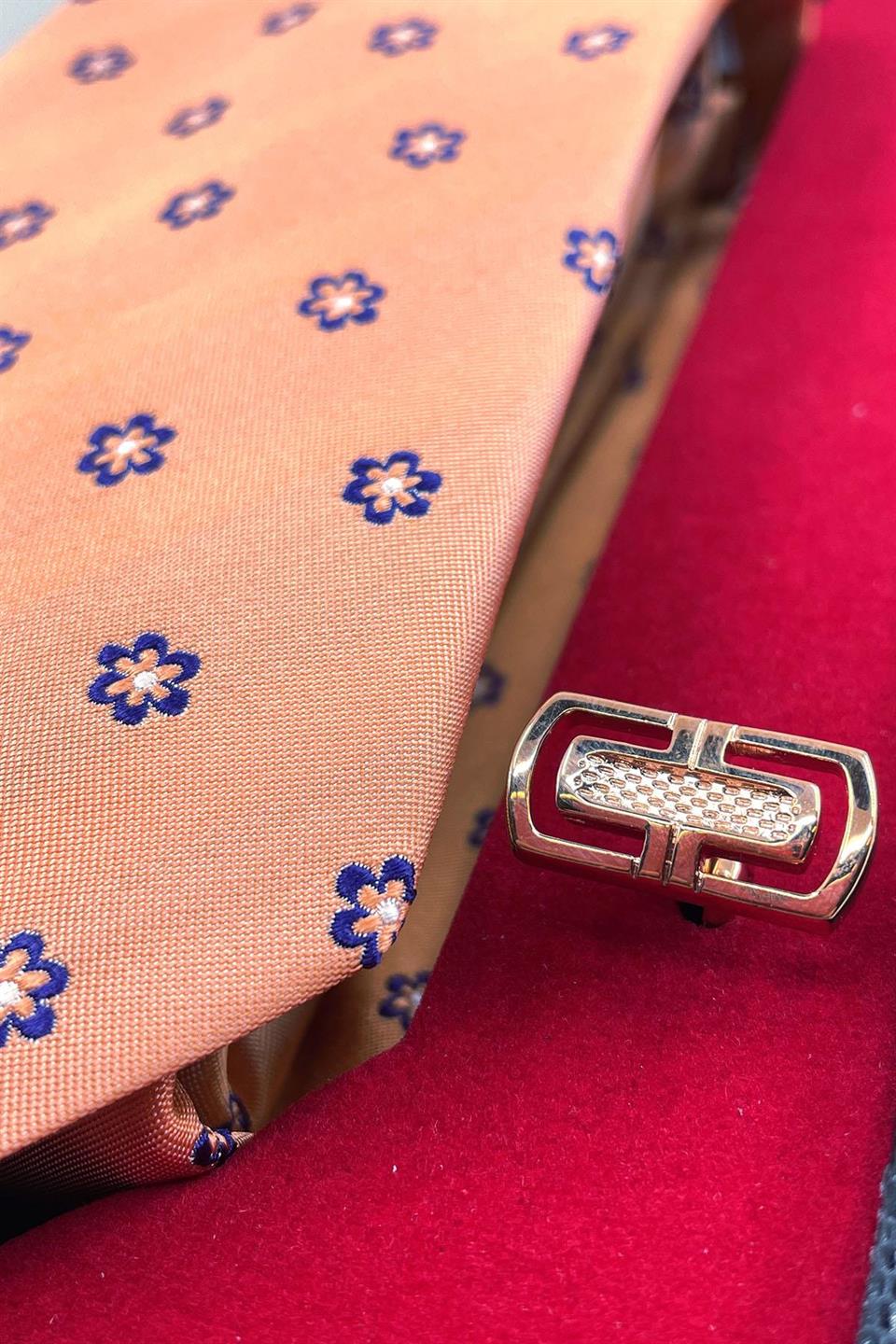 Yavru Ağzı İtalyan İpek Kravat Çelik Kol Düğmesi Erkek Hediye Seti SKS