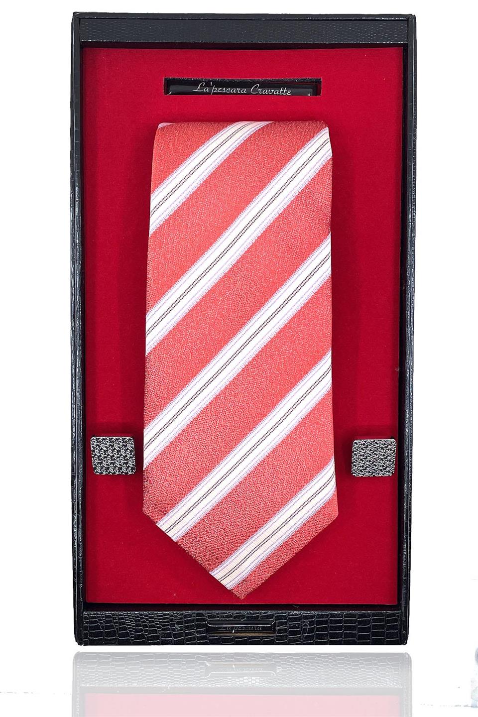 Yavru Ağzı İtalyan İpek Kravat Çelik Kol Düğmesi Erkek Hediye Seti SKS