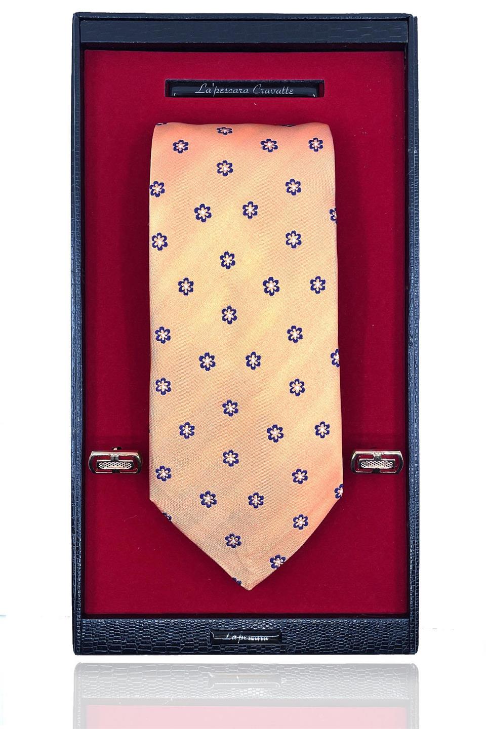 Yavru Ağzı İtalyan İpek Kravat Çelik Kol Düğmesi Erkek Hediye Seti SKS