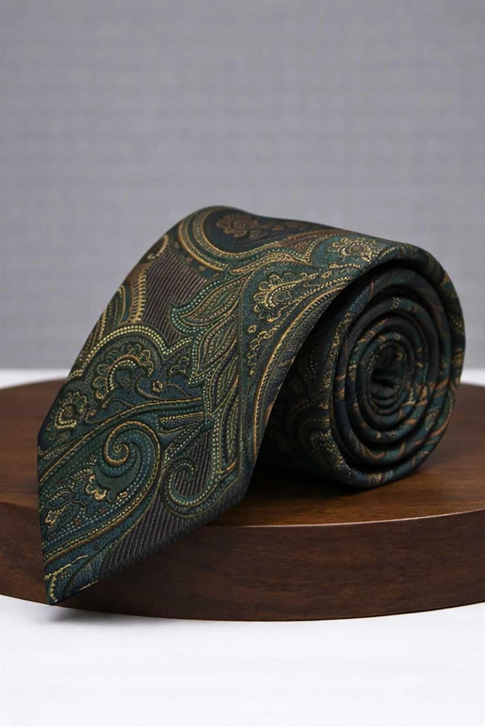 Yeşil - Bej Şal Kravat