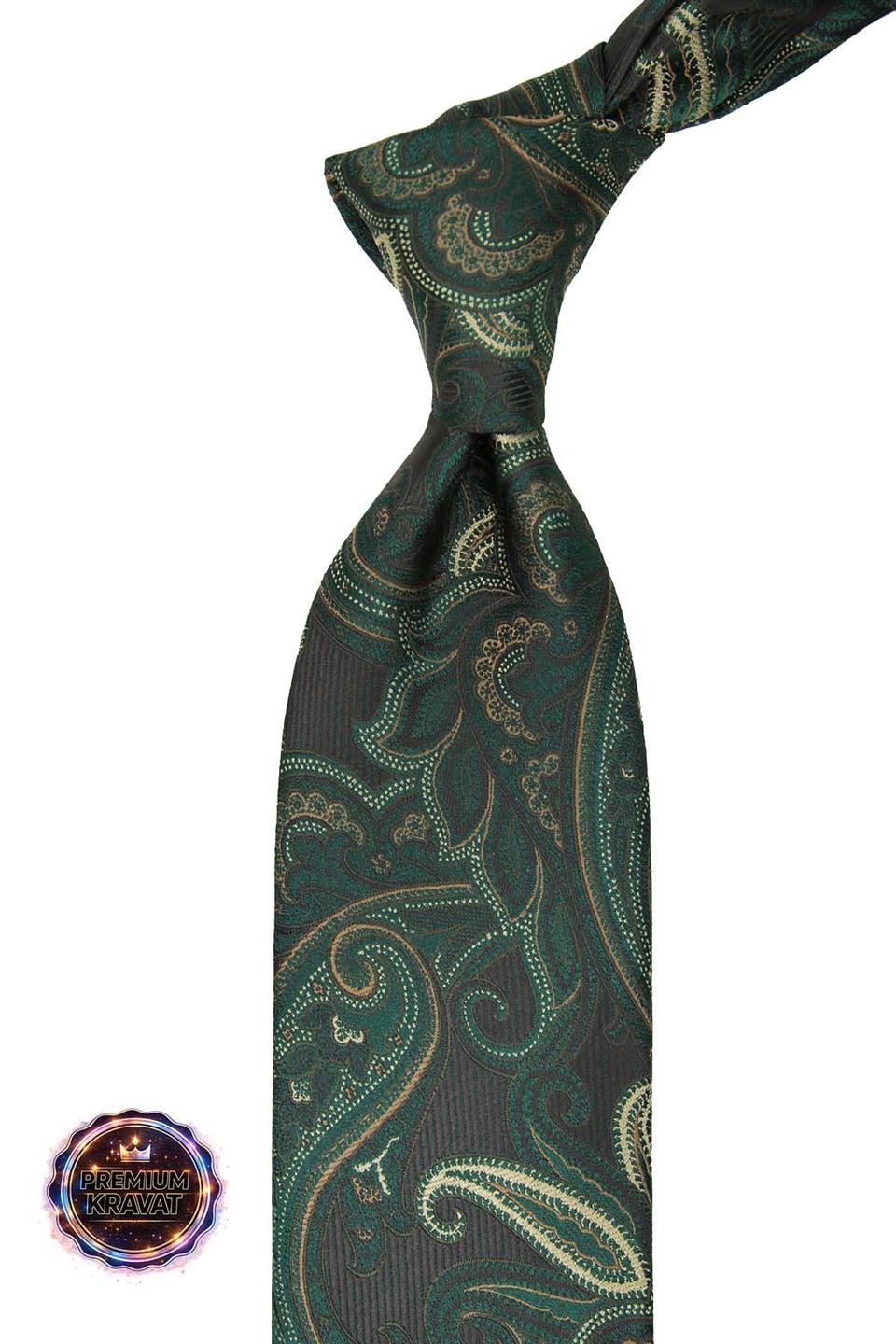 Yeşil - Bej Şal Kravat