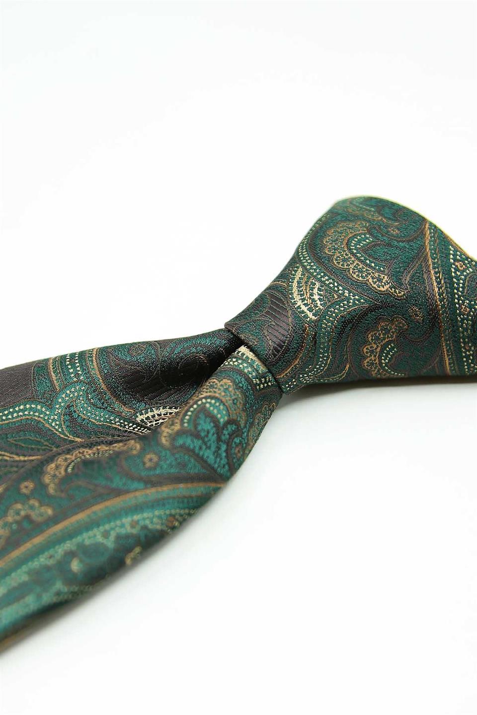 Yeşil - Bej Şal Kravat