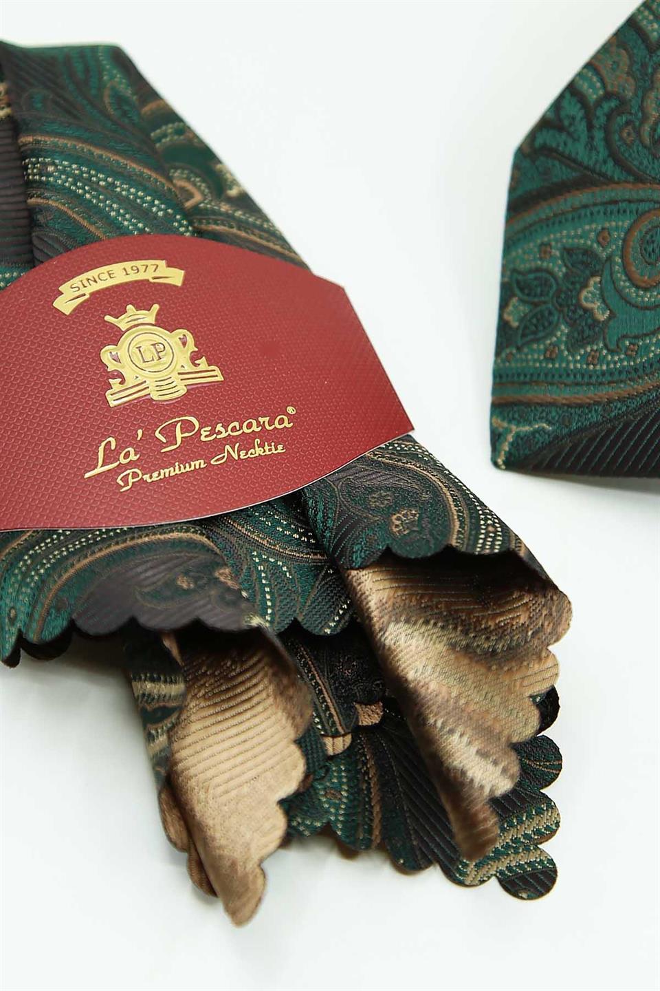 Yeşil - Bej Şal Kravat